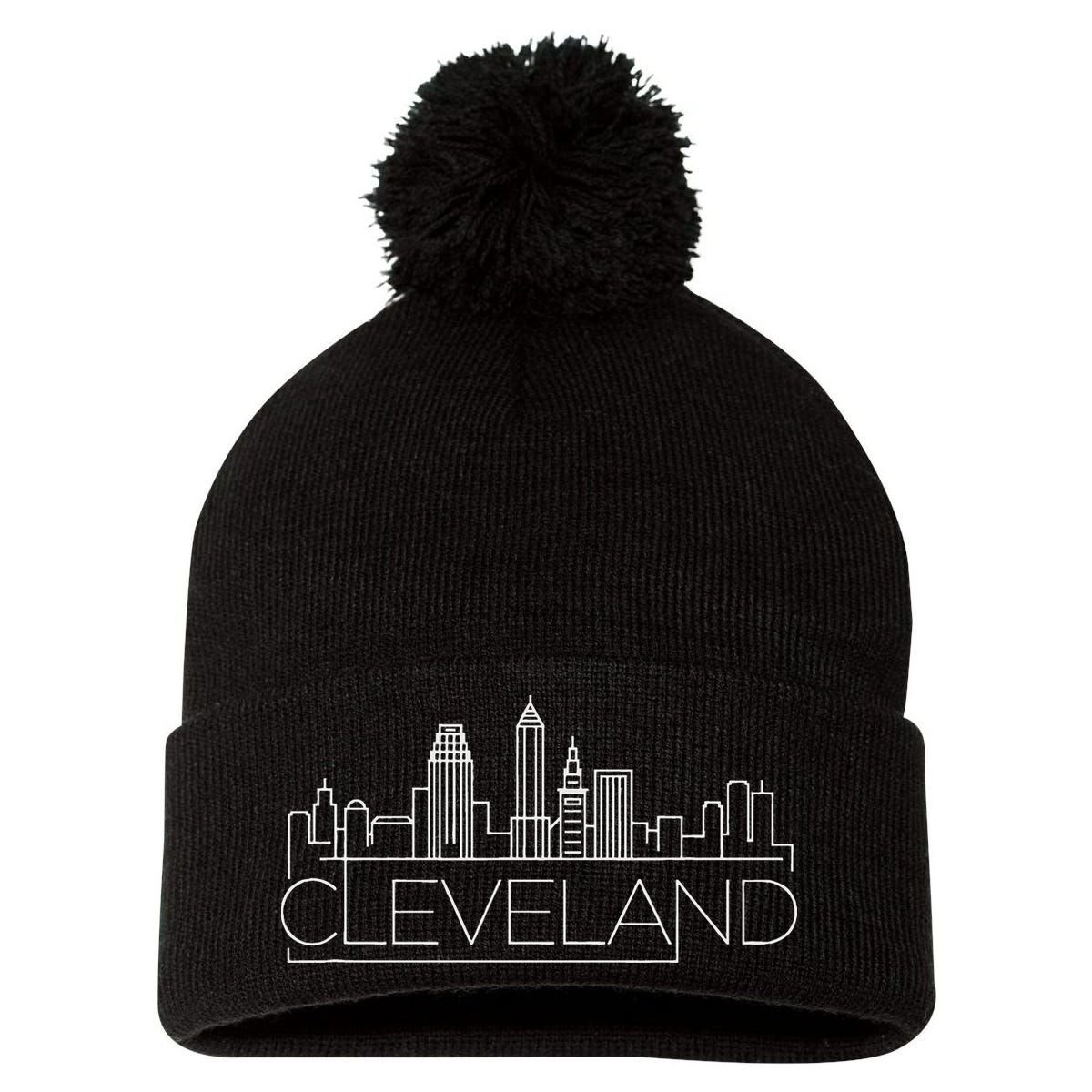 Cleveland Ohio City Skyline Pom Pom 12in Knit Beanie