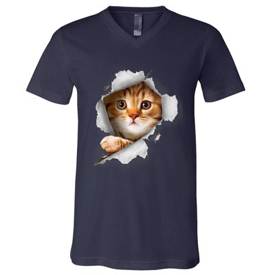 Cat, Orange Cat, Cat Torn Cloth, Kitten V-Neck T-Shirt