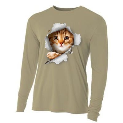 Cat, Orange Cat, Cat Torn Cloth, Kitten Cooling Performance Long Sleeve Crew