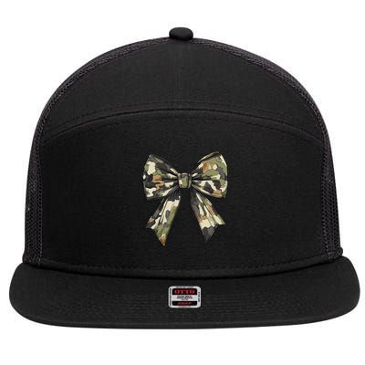 Camouflage Old Camo Bow Camo Coquette Bow Hunting Women Girl 7 Panel Mesh Trucker Snapback Hat