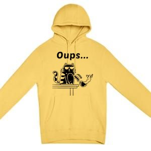 Cat Oups Coffee Funny Cool Cat With Sunglasses Premium Pullover Hoodie