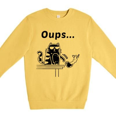 Cat Oups Coffee Funny Cool Cat With Sunglasses Premium Crewneck Sweatshirt