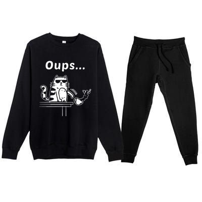 Cat Oups Coffee Funny Cool Cat With Sunglasses Premium Crewneck Sweatsuit Set