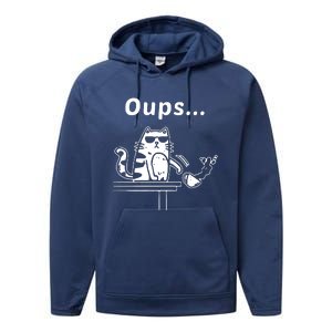 Cat Oups Coffee Funny Cool Cat With Sunglasses Performance Fleece Hoodie