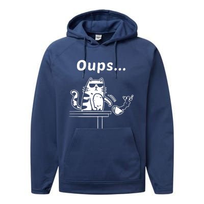 Cat Oups Coffee Funny Cool Cat With Sunglasses Performance Fleece Hoodie