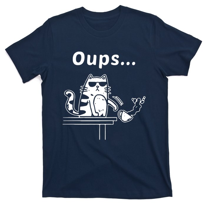 Cat Oups Coffee Funny Cool Cat With Sunglasses T-Shirt