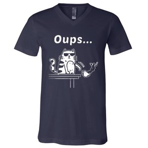 Cat Oups Coffee Funny Cool Cat With Sunglasses V-Neck T-Shirt