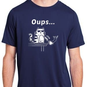 Cat Oups Coffee Funny Cool Cat With Sunglasses Adult ChromaSoft Performance T-Shirt