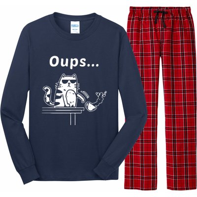 Cat Oups Coffee Funny Cool Cat With Sunglasses Long Sleeve Pajama Set