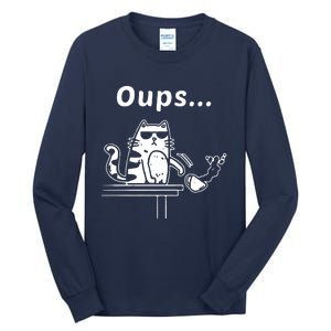 Cat Oups Coffee Funny Cool Cat With Sunglasses Tall Long Sleeve T-Shirt