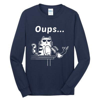 Cat Oups Coffee Funny Cool Cat With Sunglasses Tall Long Sleeve T-Shirt