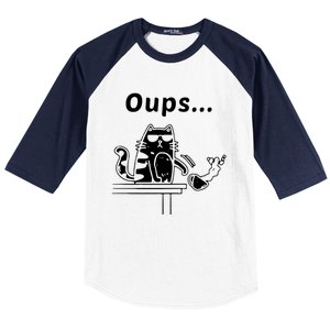 Cat Oups Coffee Funny Cool Cat With Sunglasses Baseball Sleeve Shirt