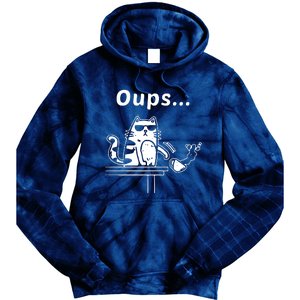 Cat Oups Coffee Funny Cool Cat With Sunglasses Tie Dye Hoodie