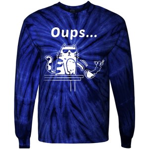 Cat Oups Coffee Funny Cool Cat With Sunglasses Tie-Dye Long Sleeve Shirt