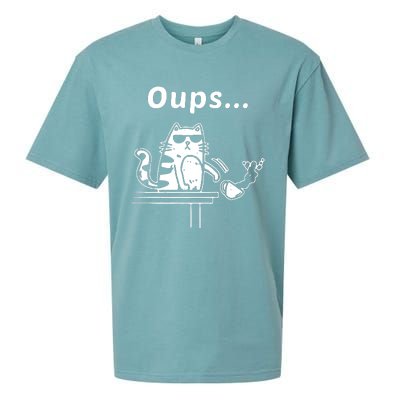 Cat Oups Coffee Funny Cool Cat With Sunglasses Sueded Cloud Jersey T-Shirt