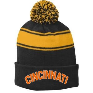 Cincinnati Ohio Stripe Pom Pom Beanie