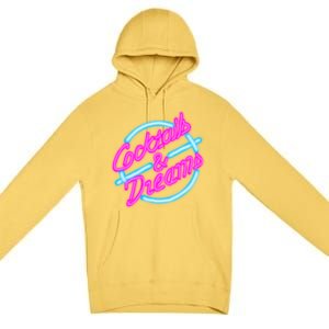 Cocktails And Dreams Retro 80s Premium Pullover Hoodie