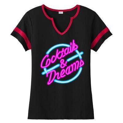 Cocktails And Dreams Retro 80s Ladies Halftime Notch Neck Tee