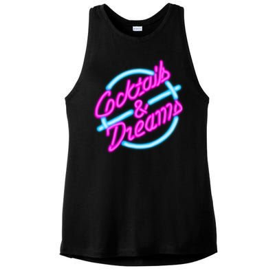 Cocktails And Dreams Retro 80s Ladies PosiCharge Tri-Blend Wicking Tank