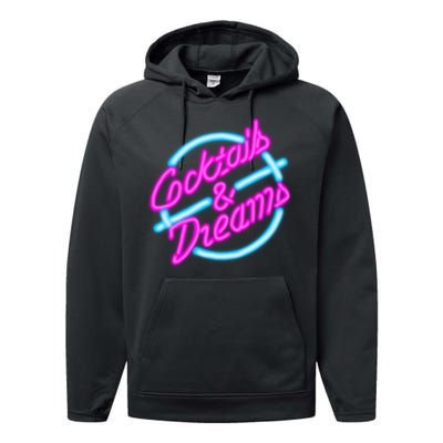 Cocktails And Dreams Retro 80s Performance Fleece Hoodie