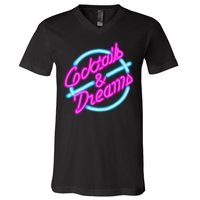 Cocktails And Dreams Retro 80s V-Neck T-Shirt