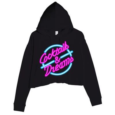 Cocktails And Dreams Retro 80s Crop Fleece Hoodie