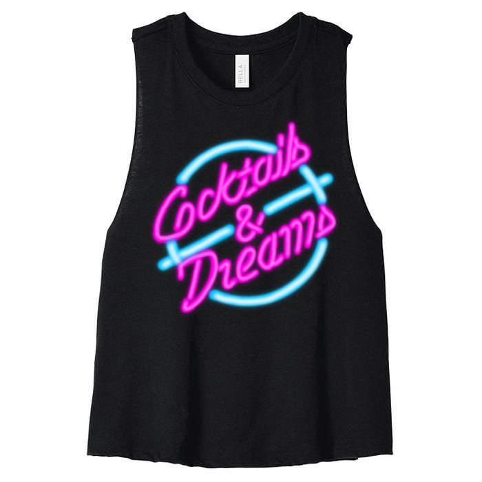 Cocktails And Dreams Retro 80s Women's Racerback Cropped Tank