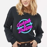 Cocktails And Dreams Retro 80s Cropped Pullover Crew