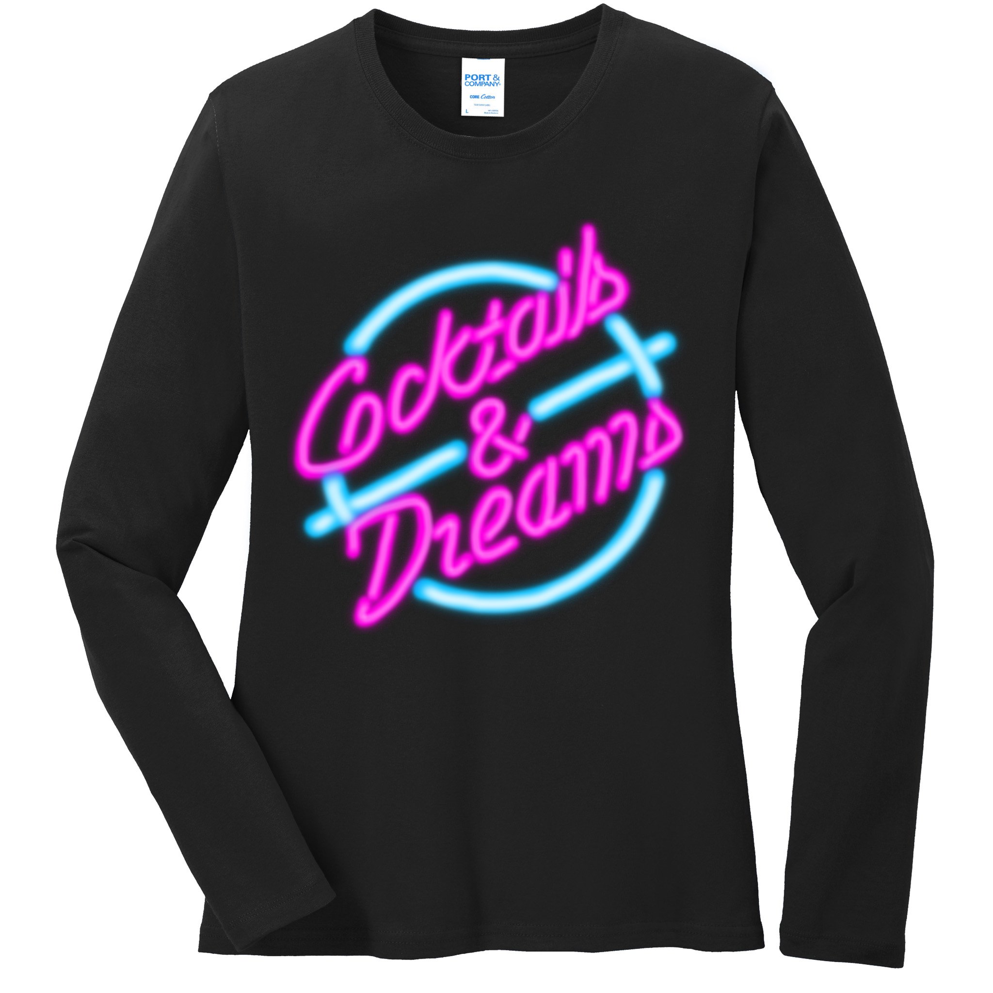 Cocktails And Dreams Retro 80s Ladies Long Sleeve Shirt
