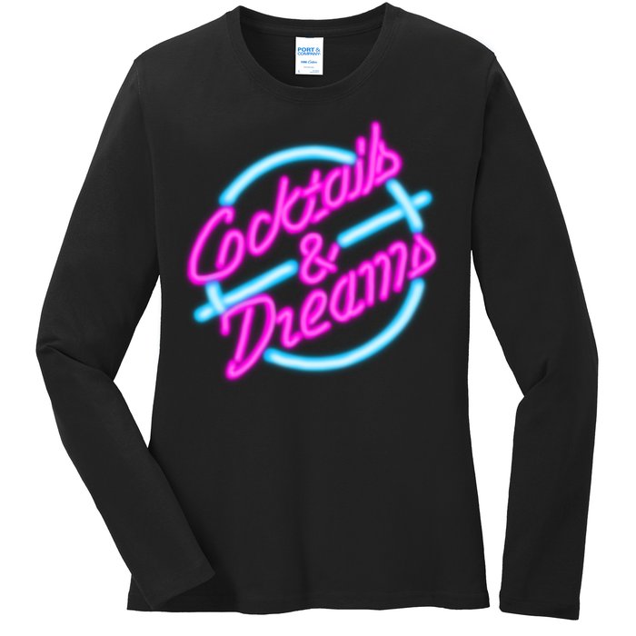 Cocktails And Dreams Retro 80s Ladies Long Sleeve Shirt