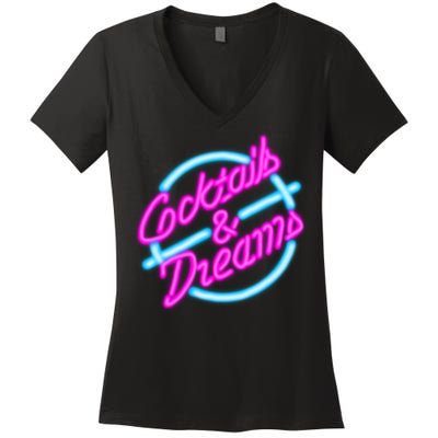 Cocktails And Dreams Retro 80s Women's V-Neck T-Shirt