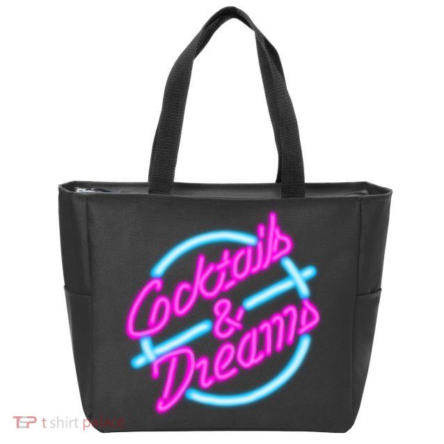 Cocktails And Dreams Retro 80s Zip Tote Bag