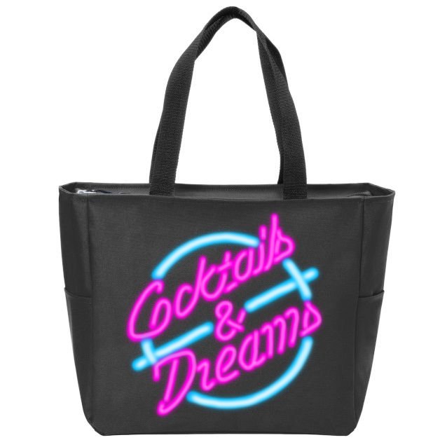 Cocktails And Dreams Retro 80s Zip Tote Bag