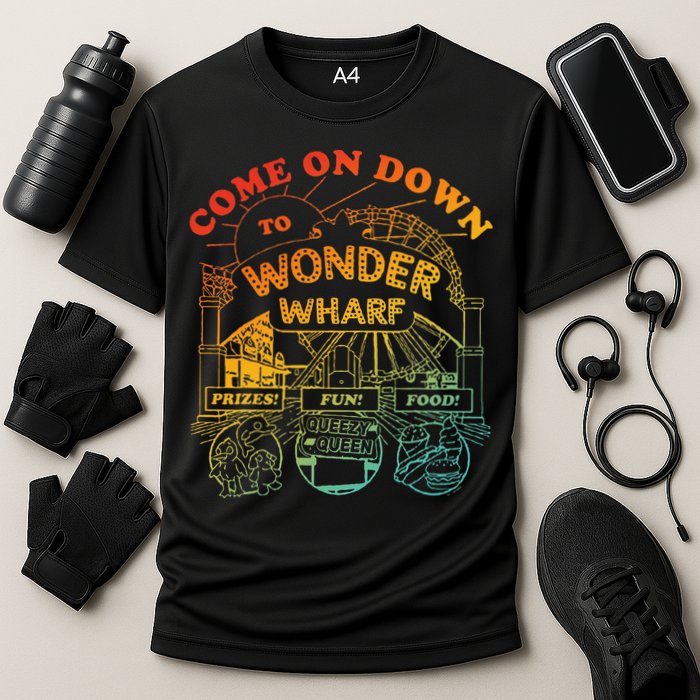 Come On Down To Wonder Wharf Prizes Fun Queezy Queen Food Cooling Performance Crew T-Shirt