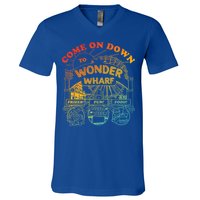 Come On Down To Wonder Wharf Prizes Fun Queezy Queen Food V-Neck T-Shirt