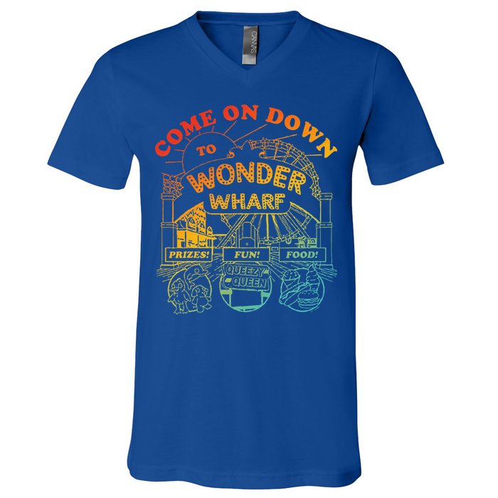 Come On Down To Wonder Wharf Prizes Fun Queezy Queen Food V-Neck T-Shirt