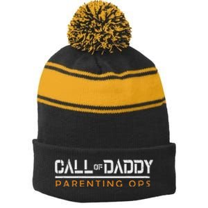 Call Of Daddy Parenting Ops Stripe Pom Pom Beanie