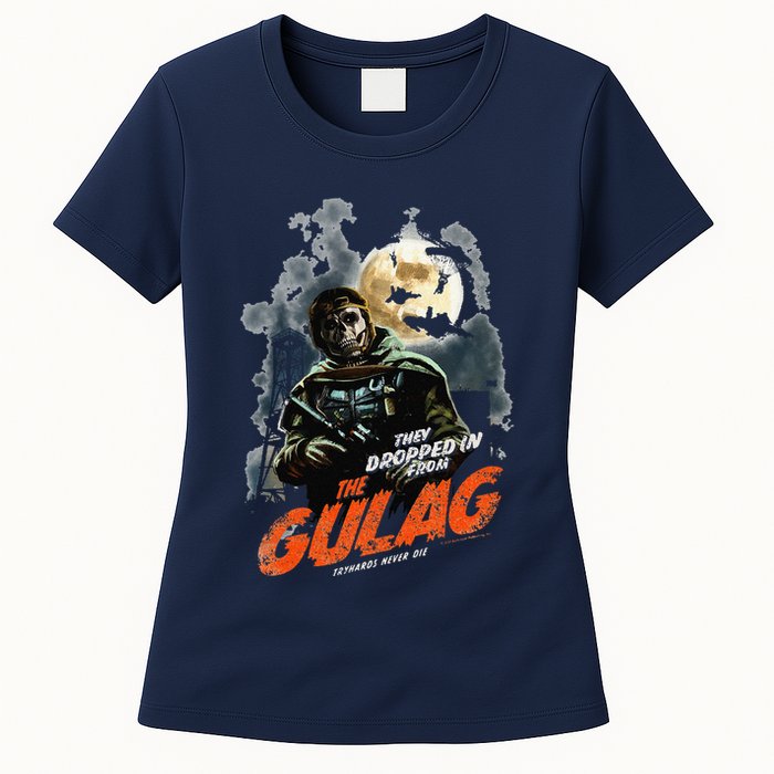 Call Of Duty Halloween Gulag Tryhards Never Die Distressed Womens T-Shirt
