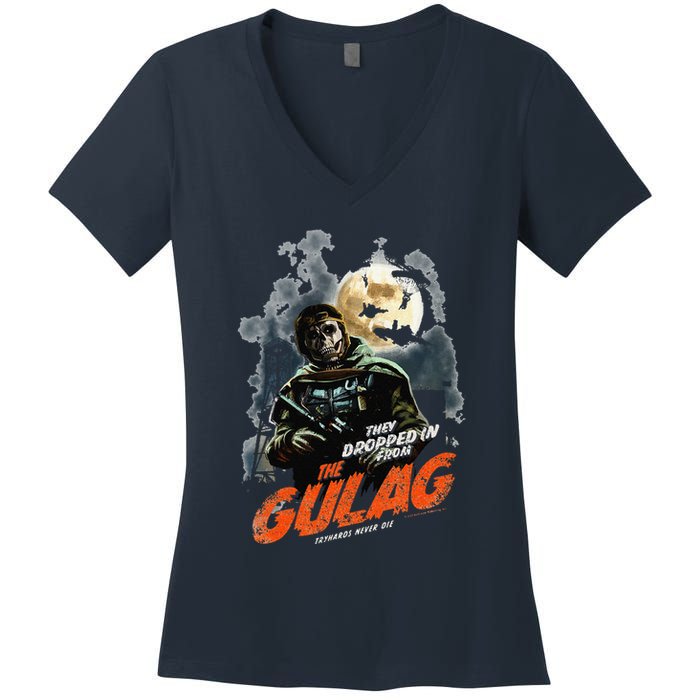 Call Of Duty Halloween Gulag Tryhards Never Die Distressed Women's V-Neck T-Shirt