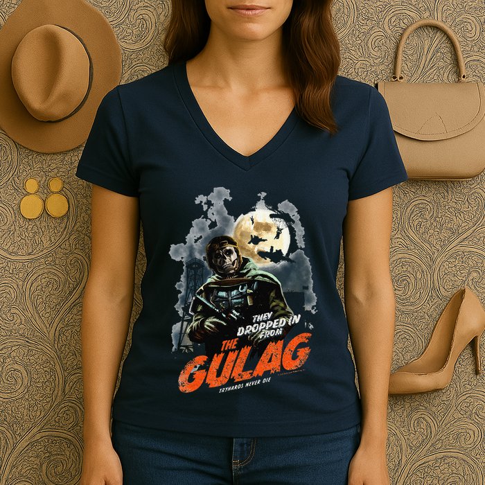 Call Of Duty Halloween Gulag Tryhards Never Die Distressed Women's V-Neck T-Shirt