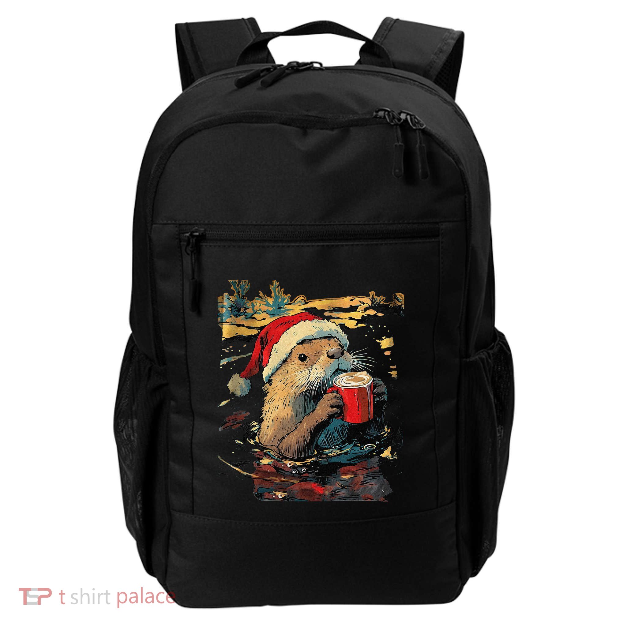 Christmas Otter Drinks Coffee Art Print Gift Daily Commute Backpack