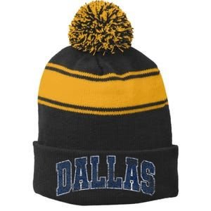 City Of Dallas Texas Varsity Style Distressed Design Stripe Pom Pom Beanie