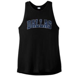 City Of Dallas Texas Varsity Style Distressed Design Ladies PosiCharge Tri-Blend Wicking Tank