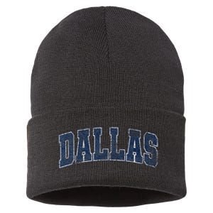 City Of Dallas Texas Varsity Style Distressed Design Sustainable Knit Beanie