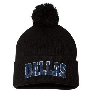 City Of Dallas Texas Varsity Style Distressed Design Pom Pom 12in Knit Beanie