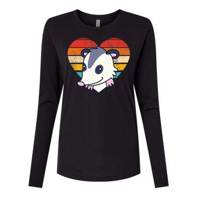 Cute Opossum Design Retro Heart Shape Vintage Womens Cotton Relaxed Long Sleeve T-Shirt