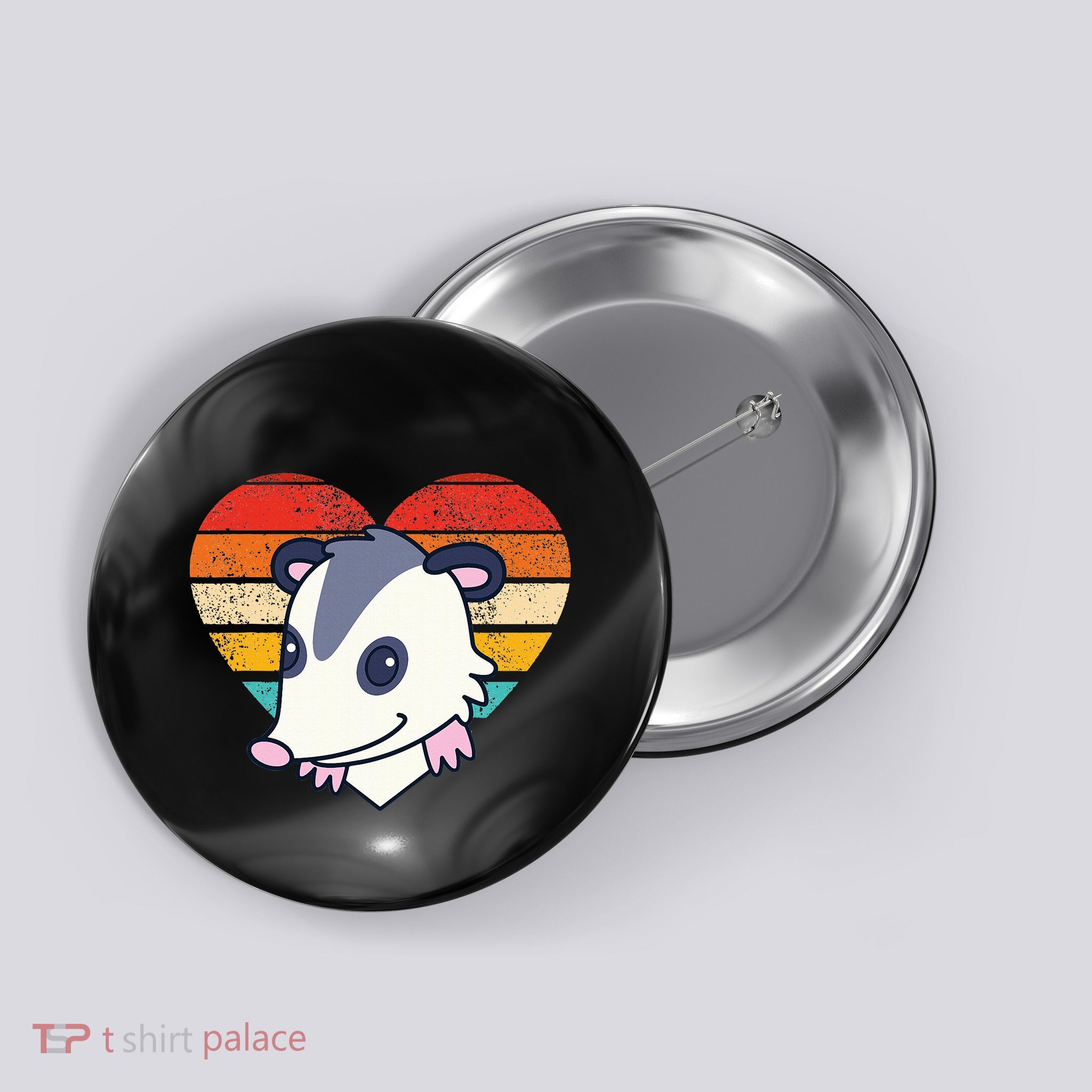 Cute Opossum Design Retro Heart Shape Vintage Button
