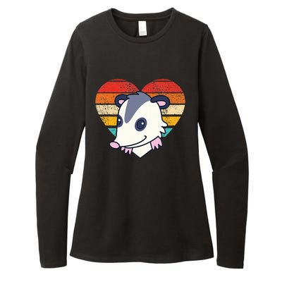 Cute Opossum Design Retro Heart Shape Vintage Womens CVC Long Sleeve Shirt