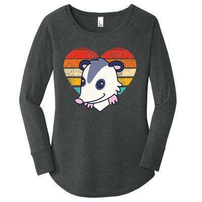 Cute Opossum Design Retro Heart Shape Vintage Women's Perfect Tri Tunic Long Sleeve Shirt