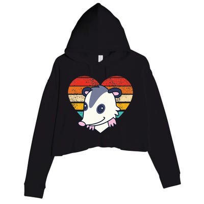 Cute Opossum Design Retro Heart Shape Vintage Crop Fleece Hoodie